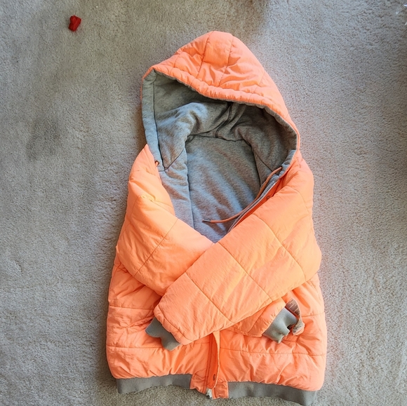 We the Free People Orange-Grey Black Run Reversible Puffer hood Jacket Small - Picture 2 of 13
